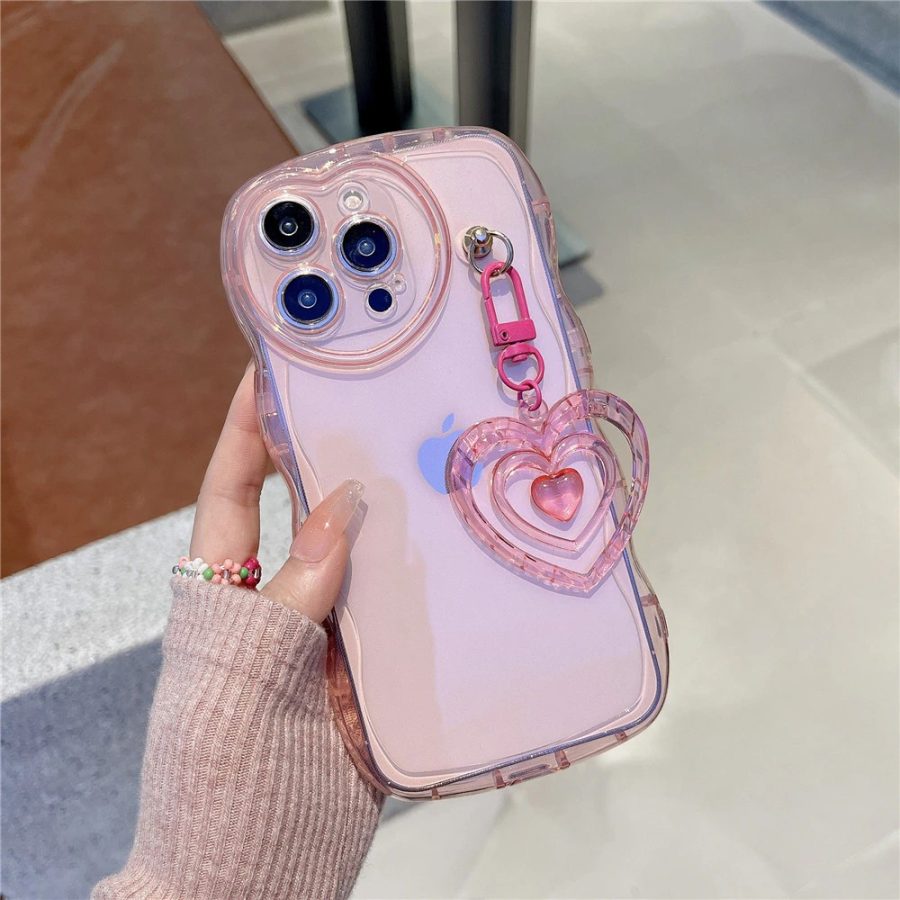 Clear Pink Heart iPhone 14 Pro Max Case