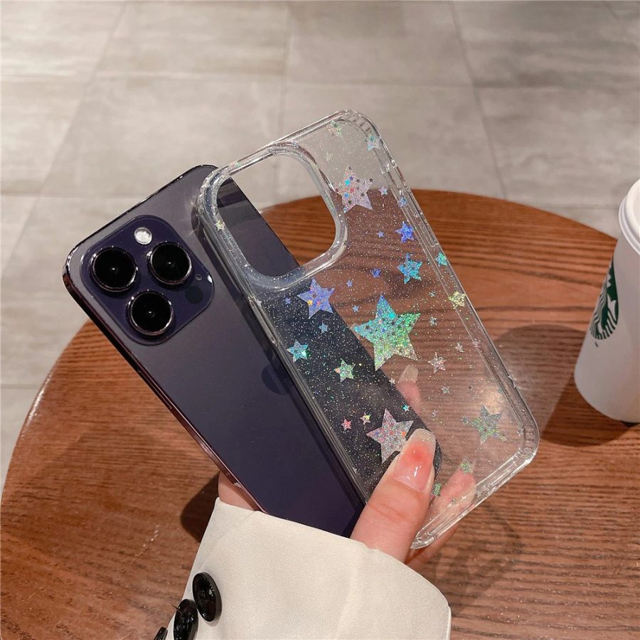 Rainbow Glitter Stars iPhone 13 Pro Max Case