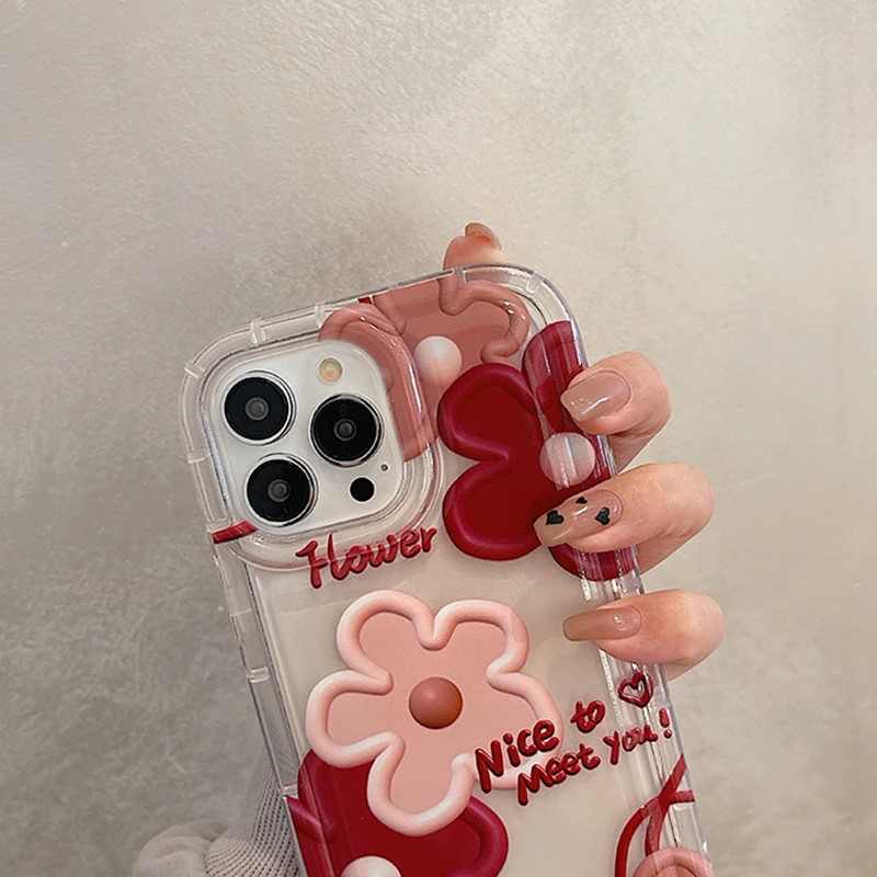 Clear Red Floral iPhone 14 Pro Max Case