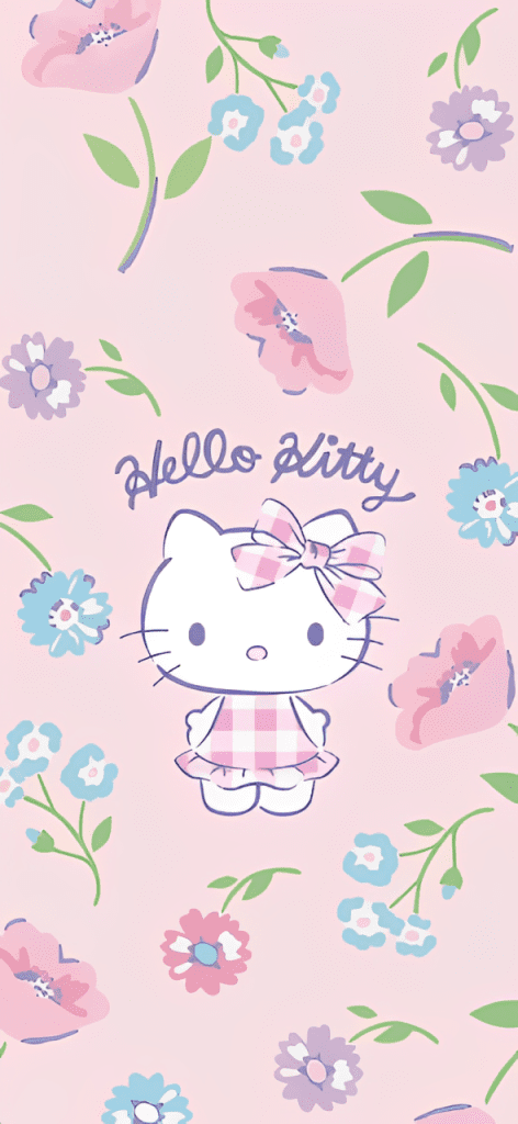 iPhone Wallpaper - Hello Kitty among the flowers