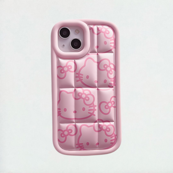 pink hello kitty puffer phone case iphone 15