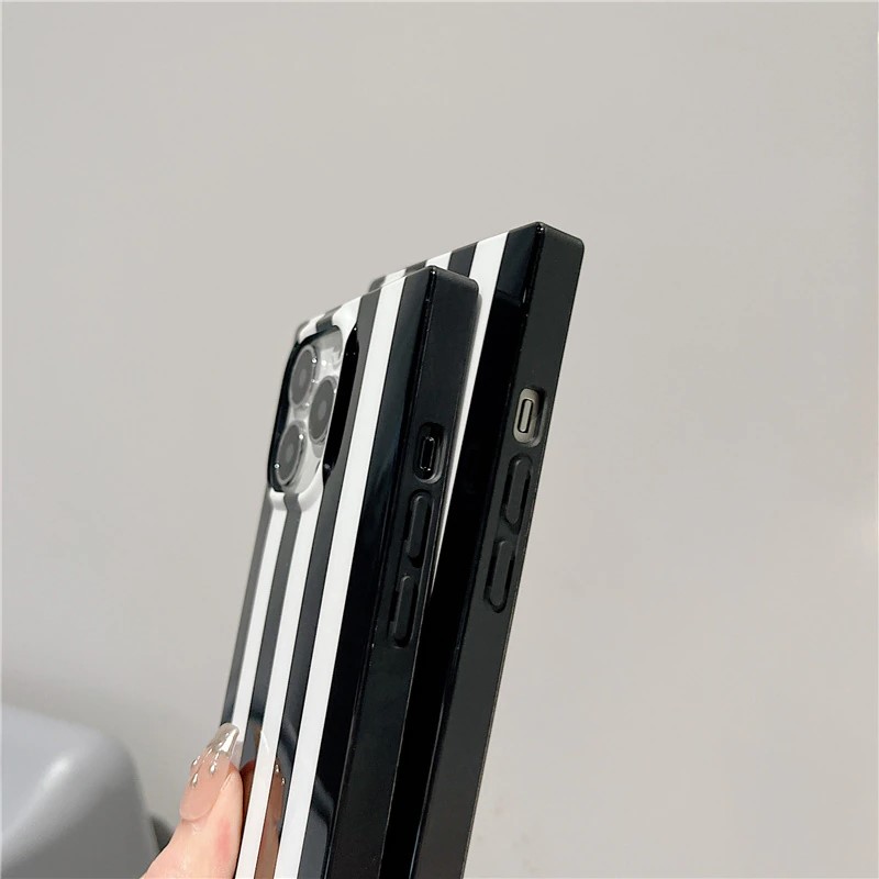 Black and White Striped Square iPhone 13 Case