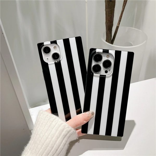 Black and White Striped Square iPhone Case