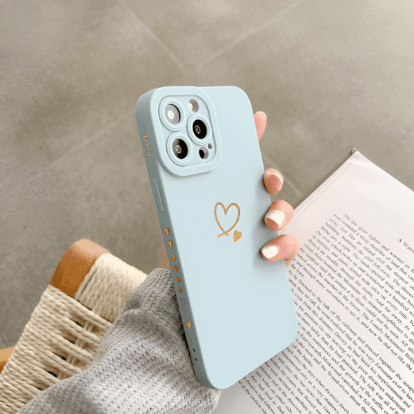 Blue Silicone iPhone Case With Golden Heart