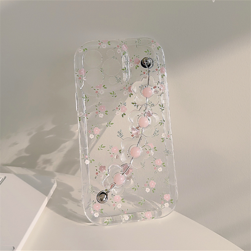 Pink Floral iPhone Case With Chain