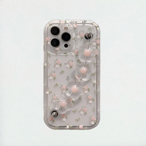 Pink Floral iPhone Case With Flower Chain