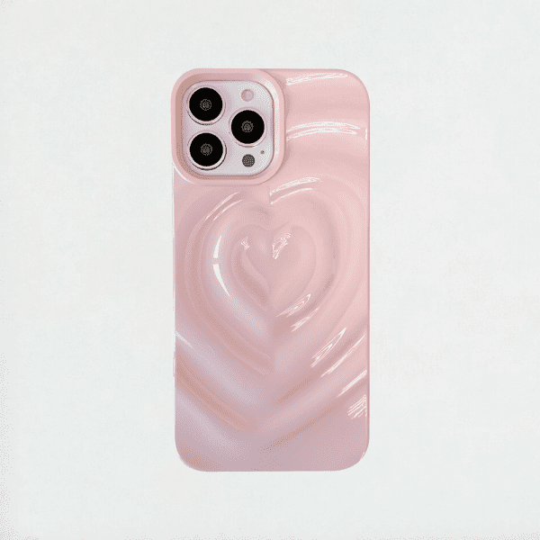 Glossy Heart iPhone 16 Pro Max Case - Pink Color