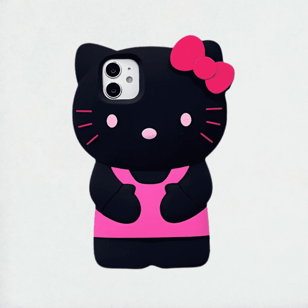 3D Hello Kitty iPhone 12 Case - Black Color