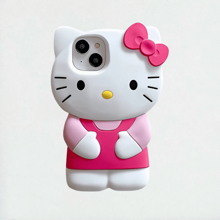 3D Hello Kitty iPhone 15 Case - White Color