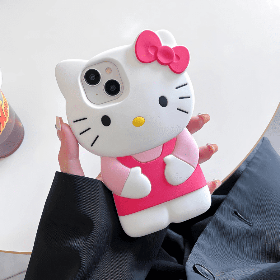 3D Hello Kitty iPhone 14 Case - White Color