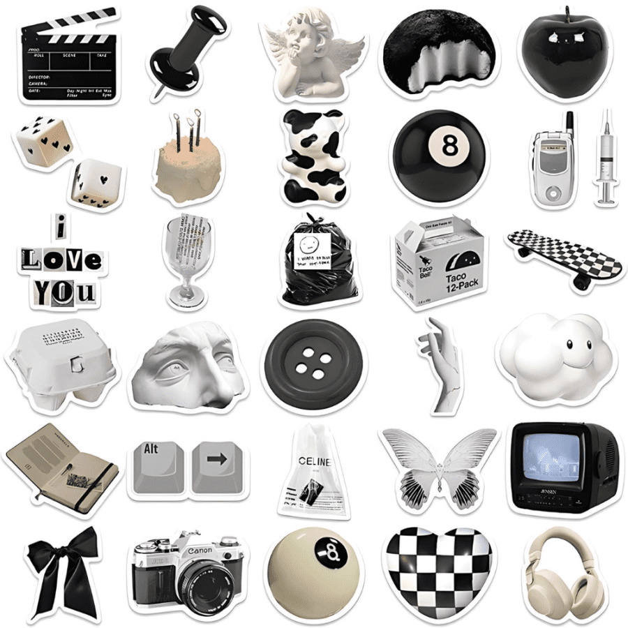 black and white aesthetic vinyl stickers - 50 Pcs