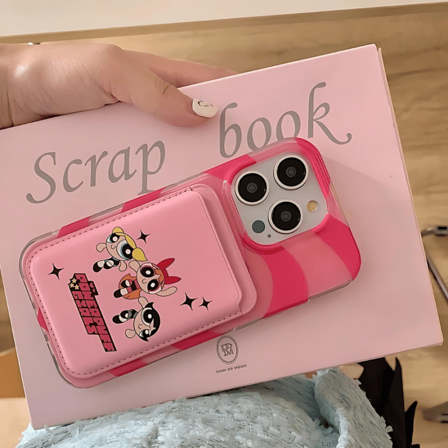 Pink iPhone Case With Powerpuff Girls Wallet