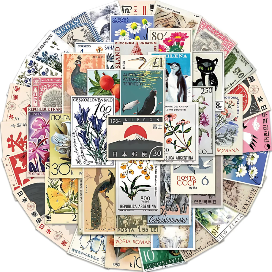 Vintage Postage Stamp Stickers - Global Nature & Wildlife Collection