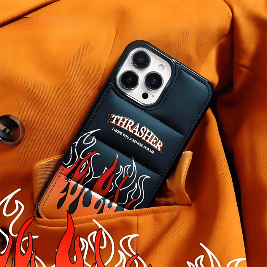 Flame Thrasher Puffer iPhone 16 Pro Max Case - Orange