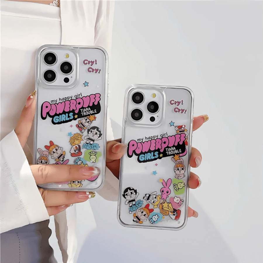 Cute Powerpuff Girls Glitter Phone Case iPhone 14 Pro Max