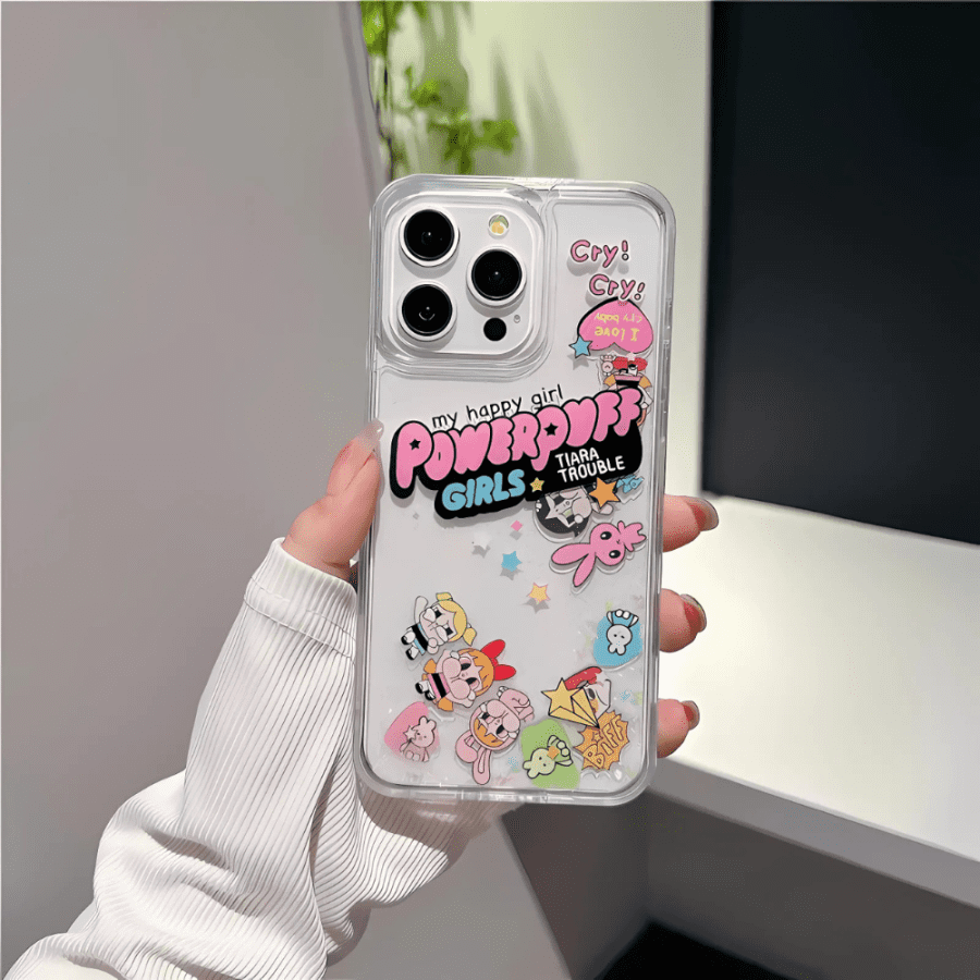 Cute Powerpuff Girls Glitter Phone Case iPhone 16 Pro Max