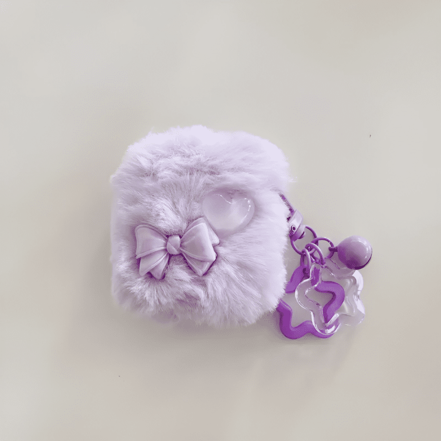 Heart & Bow Plush AirPods Case - Purple