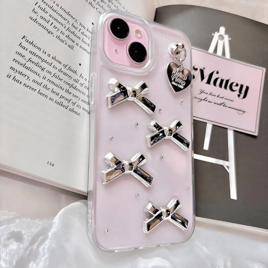 Metal Ribbon Phone Case - iPhone 15 Pink