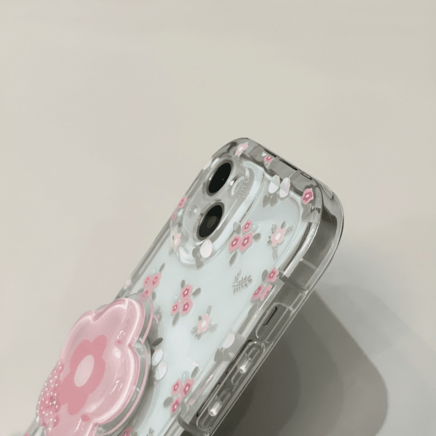 Pink Flower iPhone Case With Phone Grip