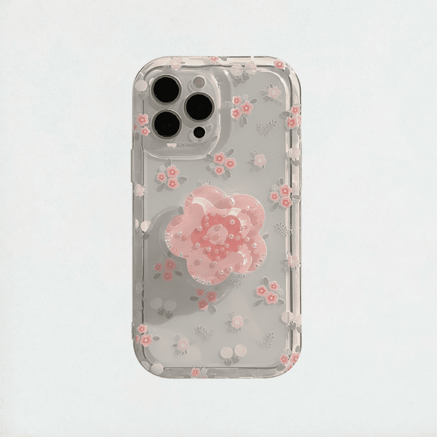 Pink Flower Case With Phone Grip