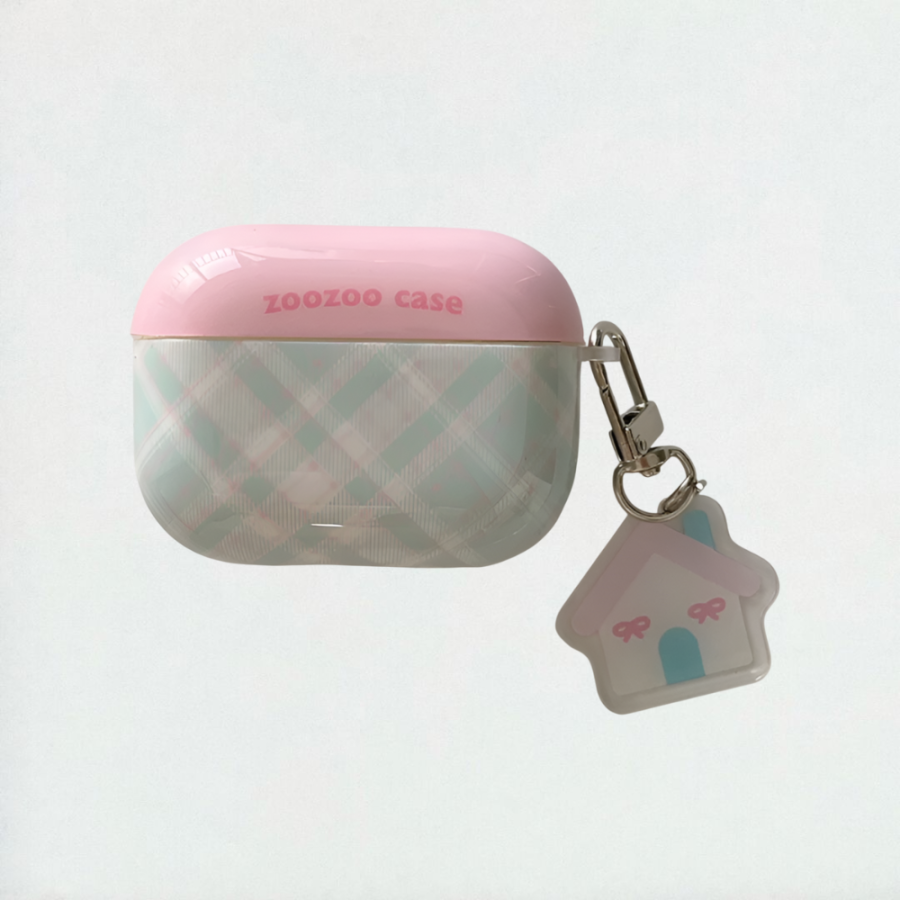 Cute Pink & Green Gingham AirPods Case With Charm