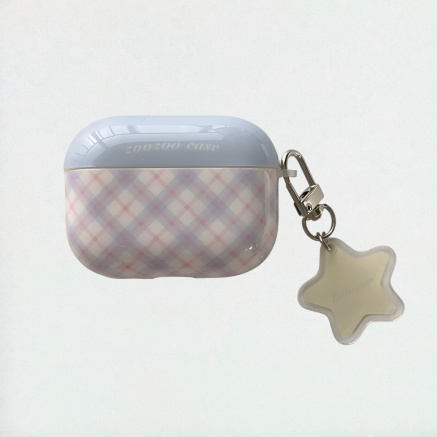 Cute Purple & Blue Gingham AirPods Case with Star Charm