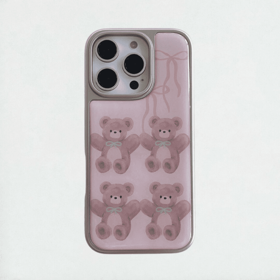 Cute Pink Teddy Bear Phone Case - iPhone 16 Pro Max