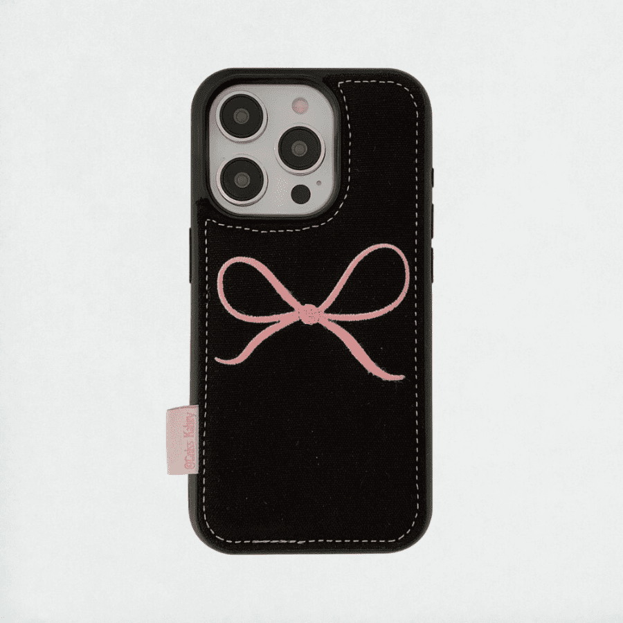 Embroidered Bow iPhone Case - Black Color