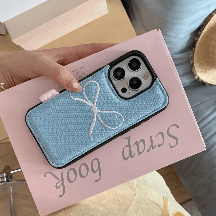 Embroidered Bow iPhone Case - Blue
