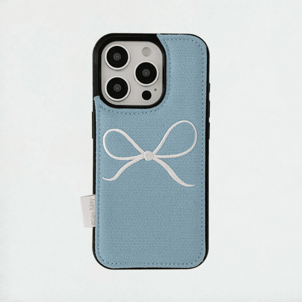 Embroidered Bow iPhone Case - Blue Color