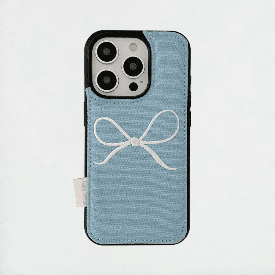 Embroidered Bow iPhone Case - Blue Color