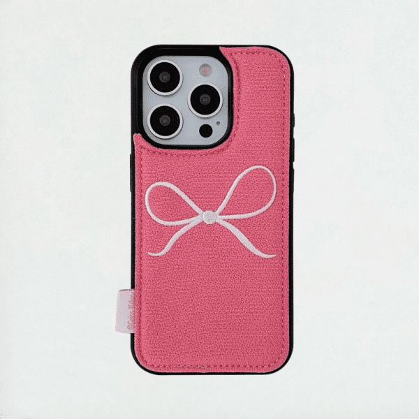 Embroidered Bow iPhone Case - Dark Pink