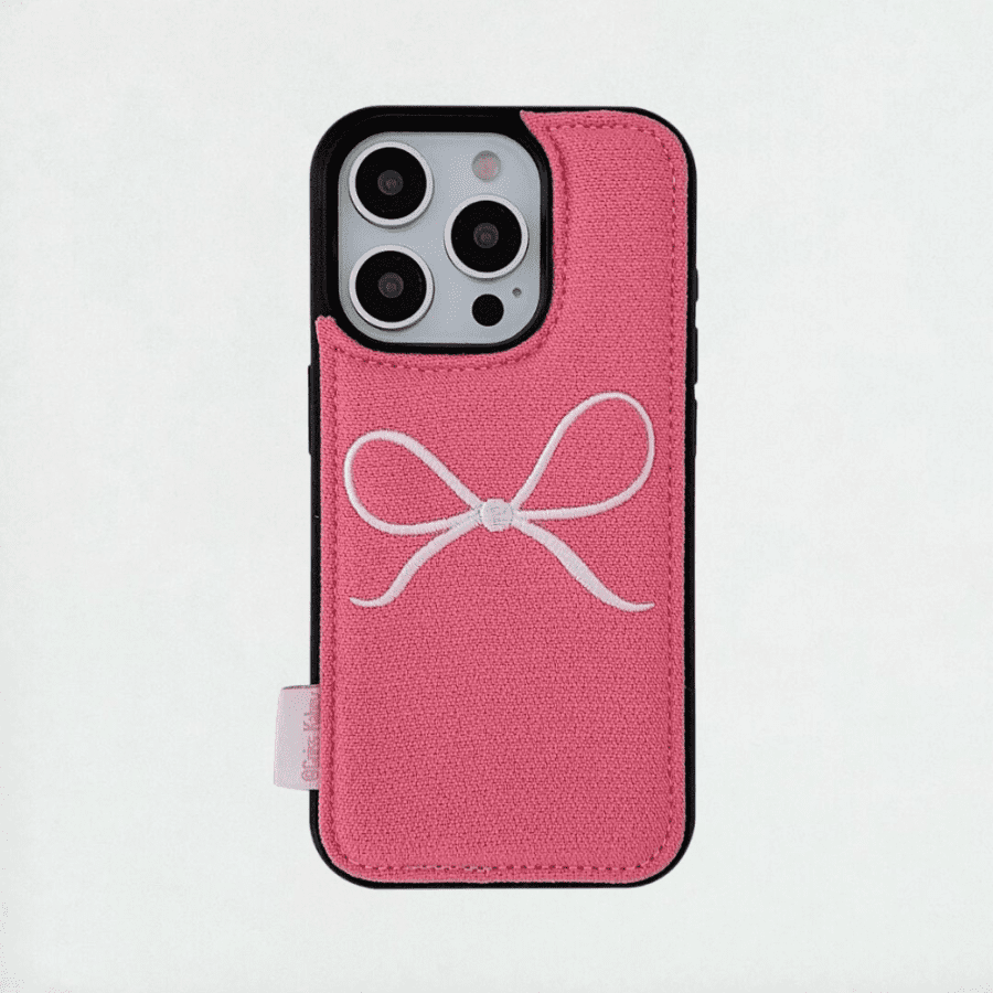 Embroidered Bow iPhone Case - Dark Pink