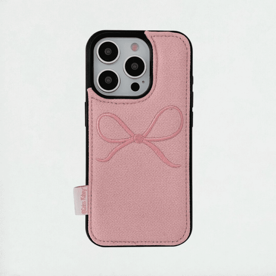 Embroidered Bow iPhone Case - Soft Pink Color