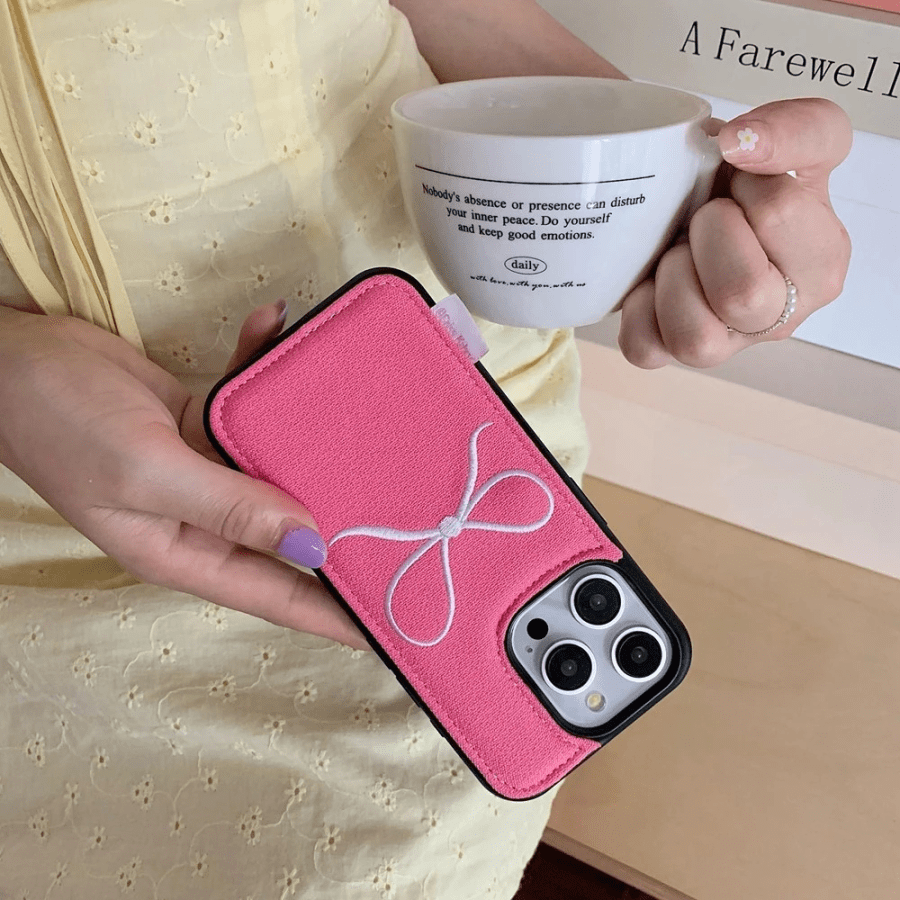 Embroidered Bow iPhone Case - Pink