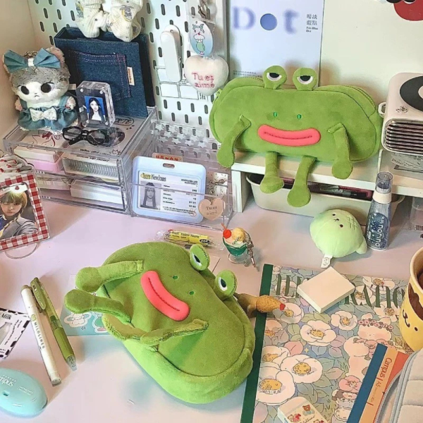 Green Plush Frog Pencil Case