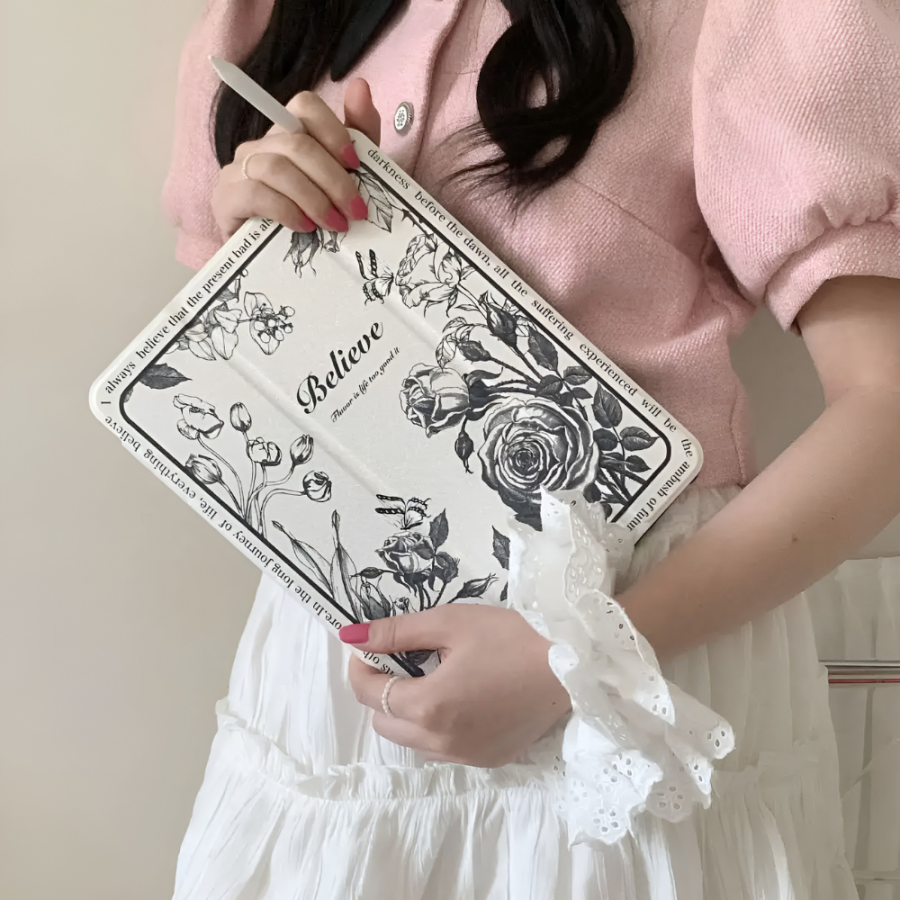 Black & White Floral illustration iPad Case