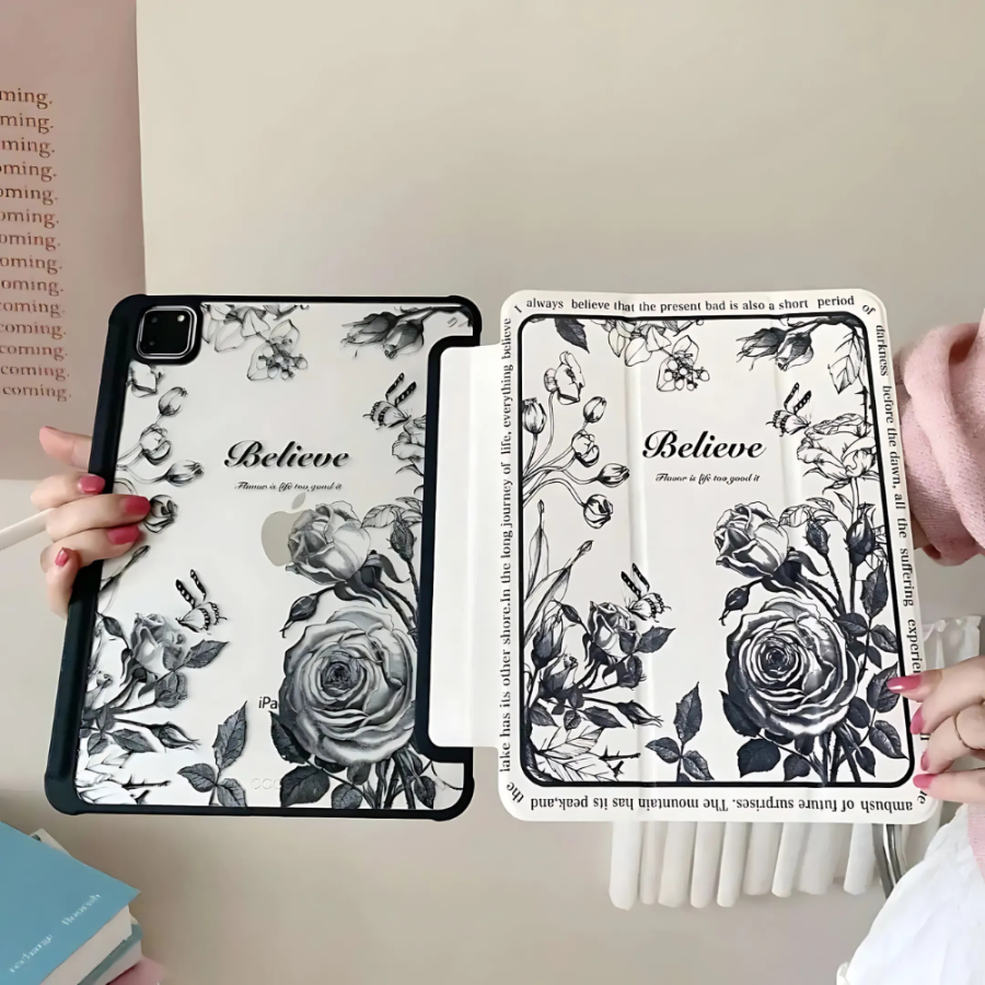 Black & White Floral illustration iPad Case