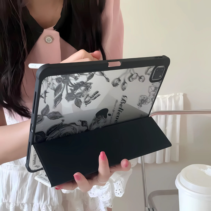 Black & White Floral illustration iPad Cover