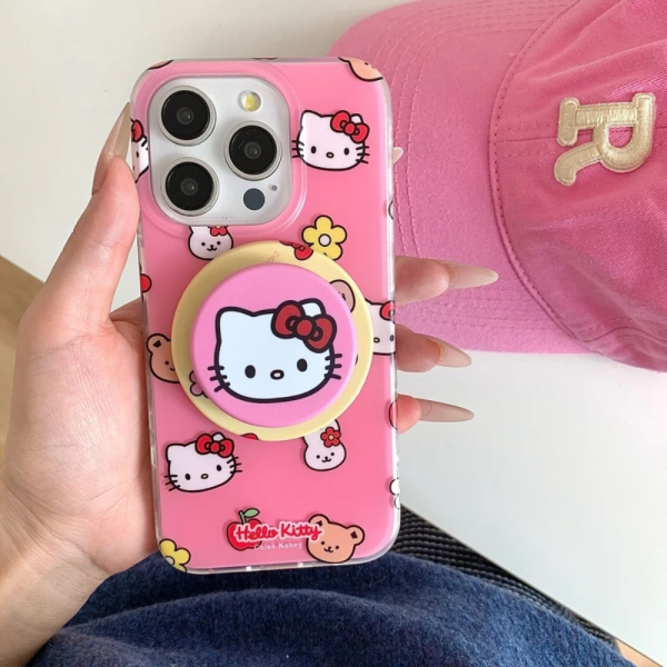 Pink Hello Kitty Phone Case With Phone Grip - iPhone 15 Pro Max