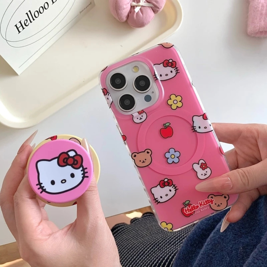 Pink Hello Kitty Phone Case With Phone Grip - iPhone 16 Pro Max