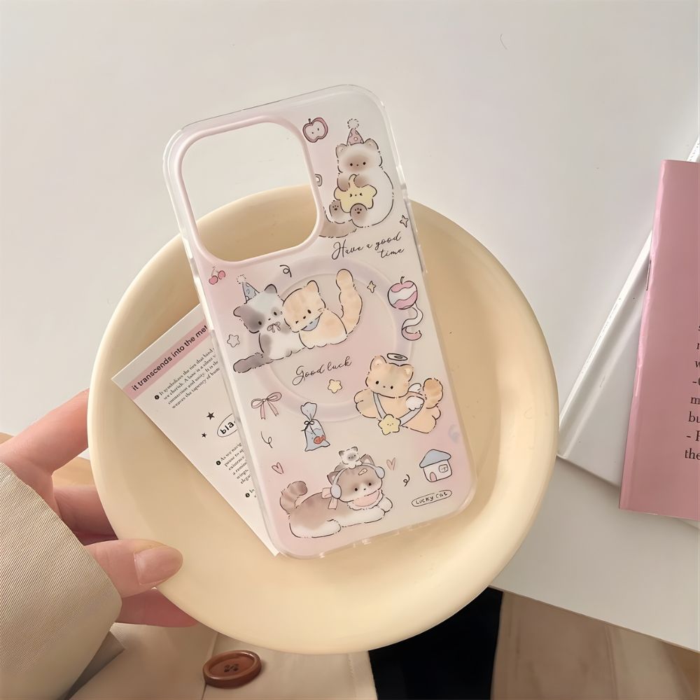 Cute Pink Illustrated Pets MagSafe iPhone Case