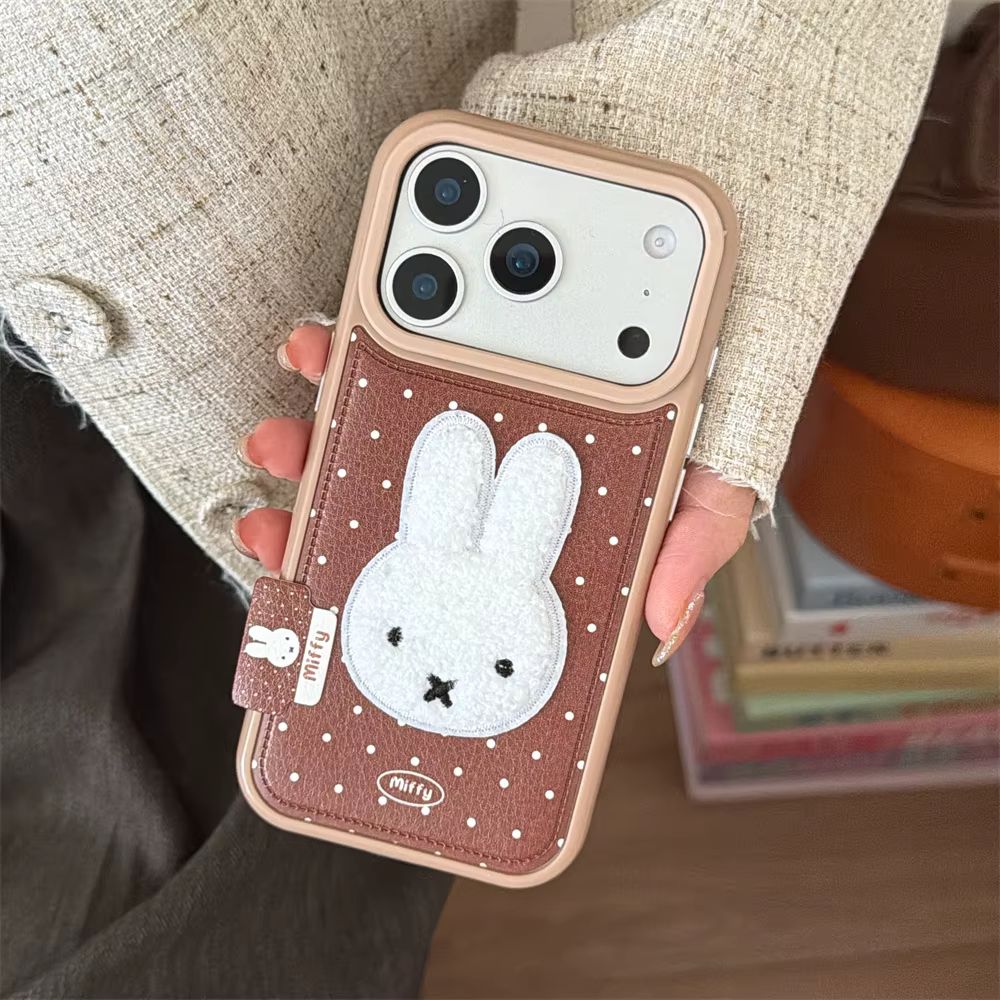 Brown Miffy Embroidered Chic Phone Case - iPhone 17 Pro Max