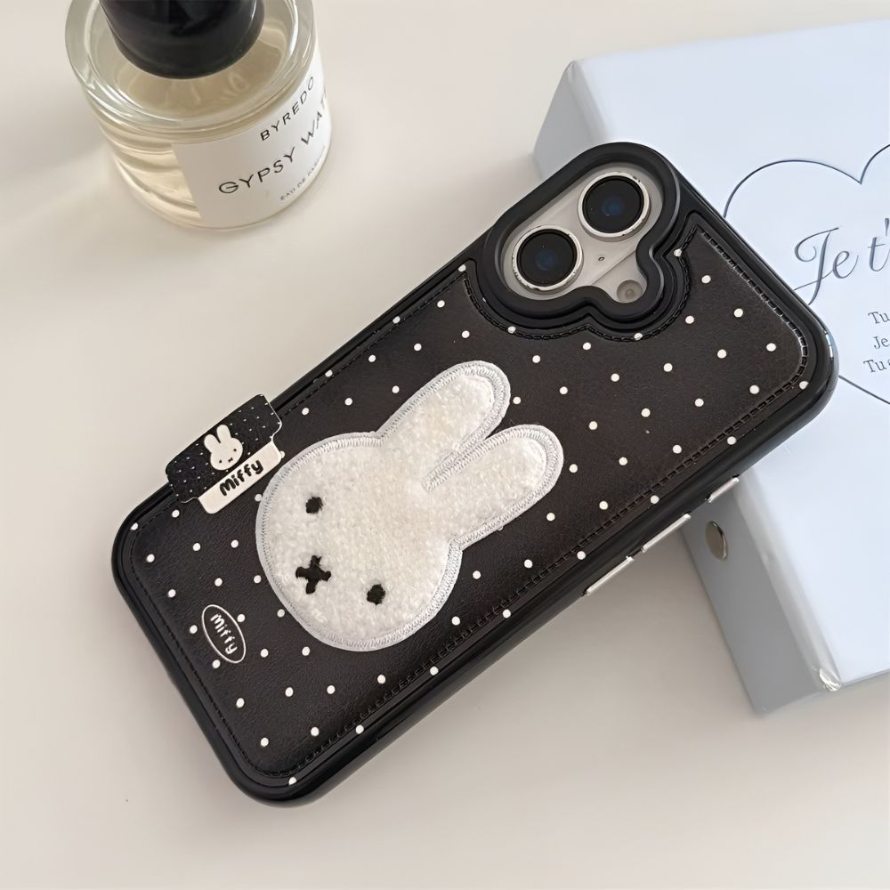 Black Miffy Embroidered Chic Phone Case - iPhone 17