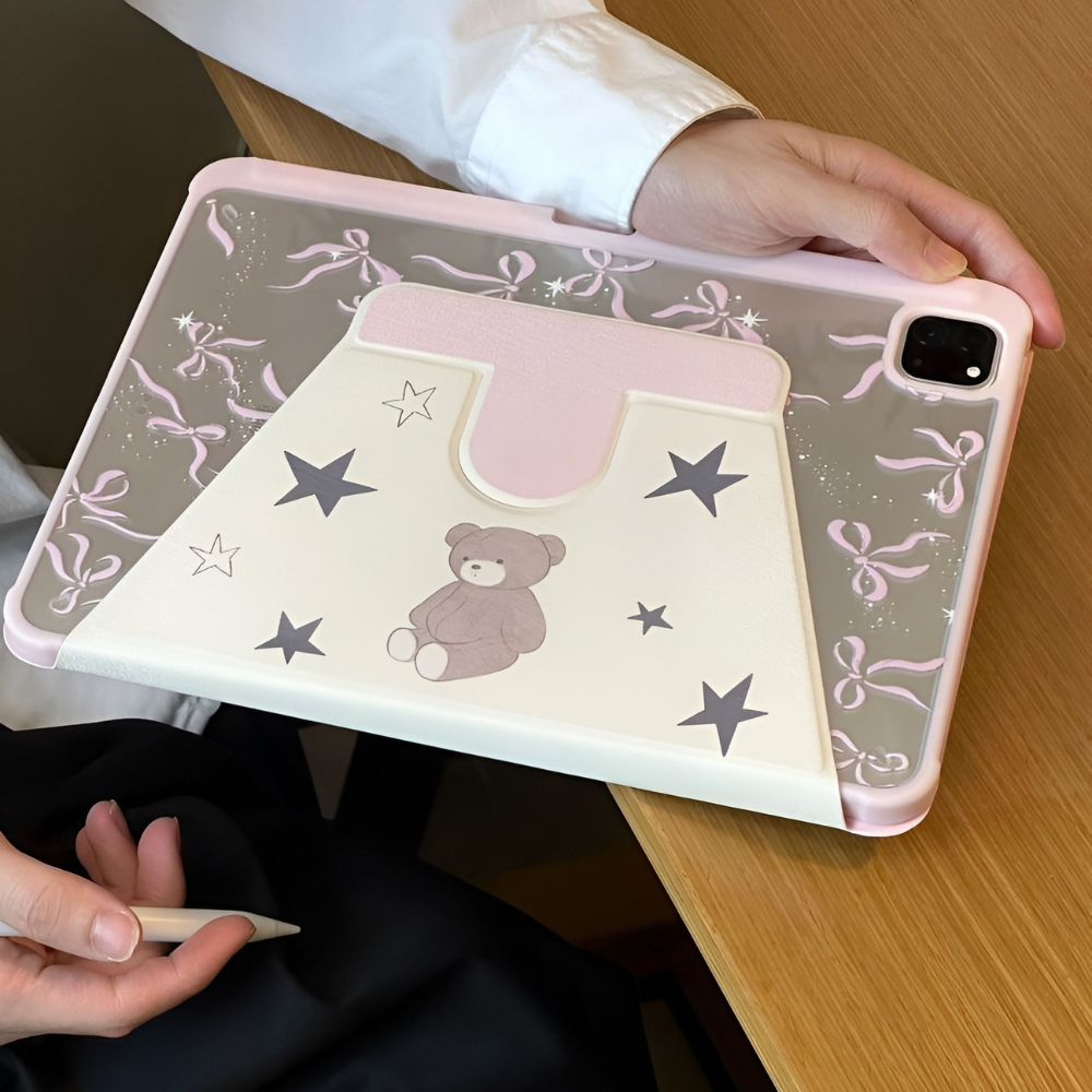 Back view of bow bear ipad case for ipad air
