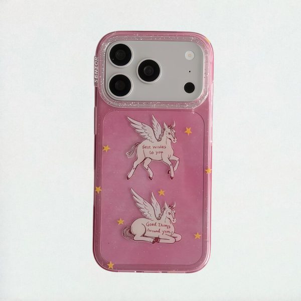 Cute Pink Unicorn Glitter Case – Kawaii Aesthetic Pegasus Phone Case