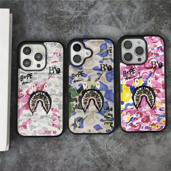 BAPE Shark Camo Puffer iPhone Cases in three colors