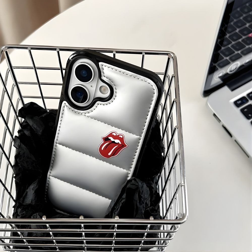 Tongue & Lips Puffer iPhone 17 Case in metallic silver