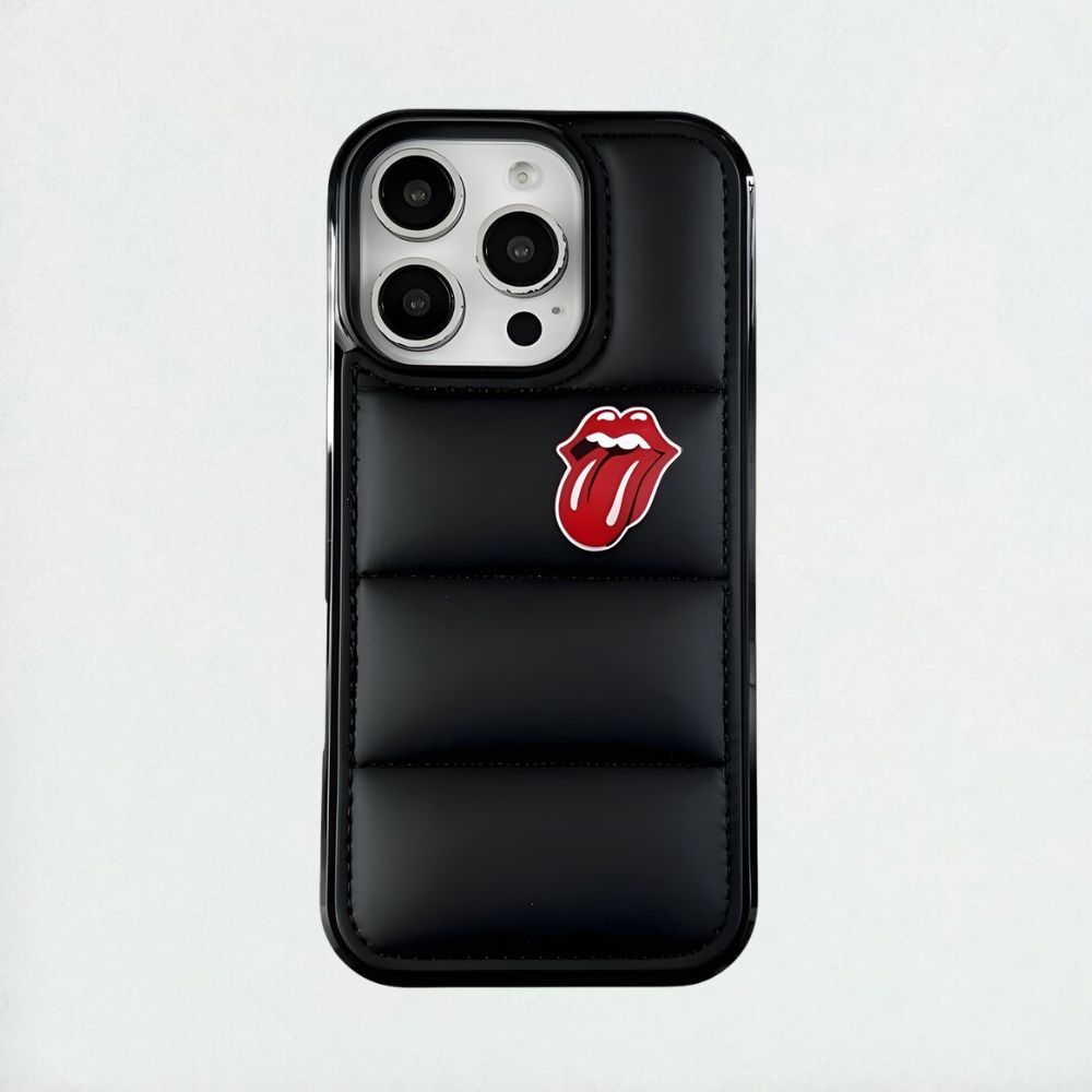 Tongue & Lips Puffer iPhone 16 Pro Max Case in black