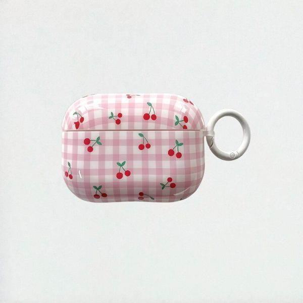 Pink Gingham Cherry AirPods Case
